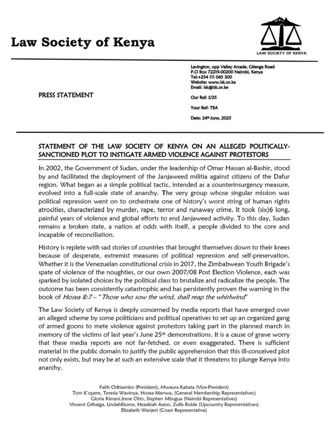 Law Society Warns: Youth Radicalization Risks Explode! — political violence in Kenya, youth radicalization effects 2025