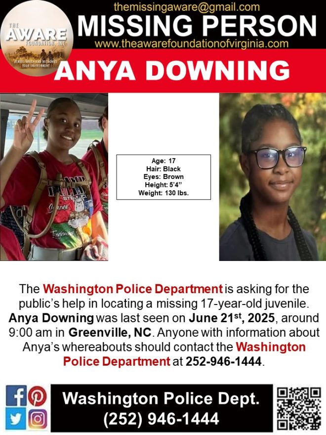 MISSING: 17-Year-Old Anya Downing Disappears in NC! — missing teenager Greenville NC, help find missing youth Greenville, Anya Downing case Greenville NC