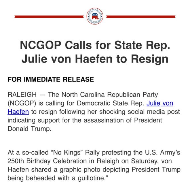 NC GOP Demands Rep Von Haefen's Resignation!
Trump Beheading Image Sparks Outrage! — North Carolina political scandal, GOP calls for resignation