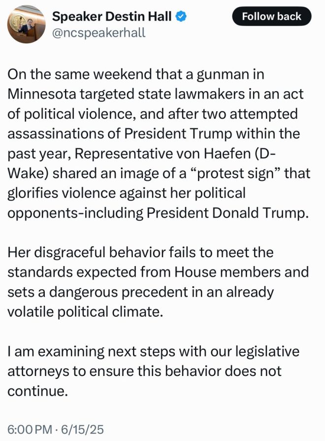 NC Speaker SLAMS Dem Rep for Shocking Beheading Photo! — North Carolina political drama, Destin Hall controversy, Julie von Haefen resignation demand