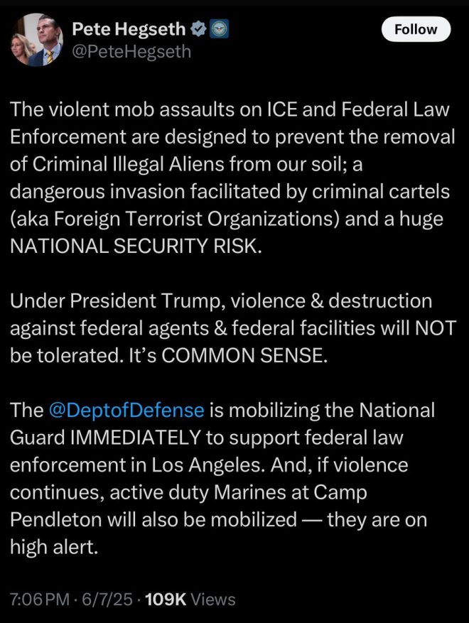 "Pete Hegseth declares war, threatens Marines in Los Angeles: Is this the end of the United States?" — Pete Hegseth declaration, Los Angeles invasion, United States threat