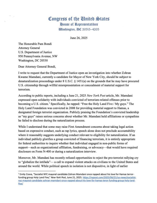 "Rep. Ogles urges AG Bondi to denaturalize and deport Communist Mamdani - is New York in danger?" — Zohran Mamdani deportation, Communist denaturalization proceedings
AG Pam Bondi, Rep. Andy Ogles, NYC destruction
