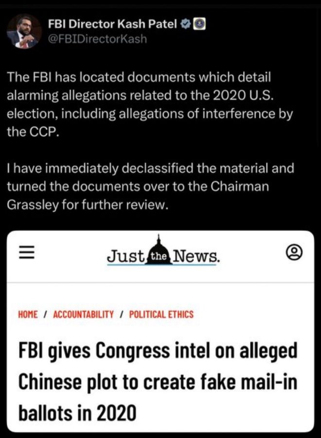 "SHOCKING: FBI Director Confirms Democrat-Chinese Collusion to Rig Election with Fake Ballots!" — FBI director confirmation, Communist Democrat collusion, Chinese election interference