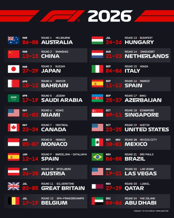 Save the date: Controversial new rule changes shake up Formula 1 calendar for 2026 ð #F1 #Formula1 â 2026 Calendar reveal, Global racing championship, Formula 1 excitement