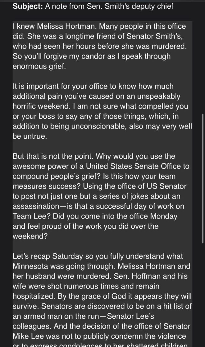 Sen. Smith's Staff Blasts Lee Over Weekend Crisis — political email controversy, Senate staff communication 2025
