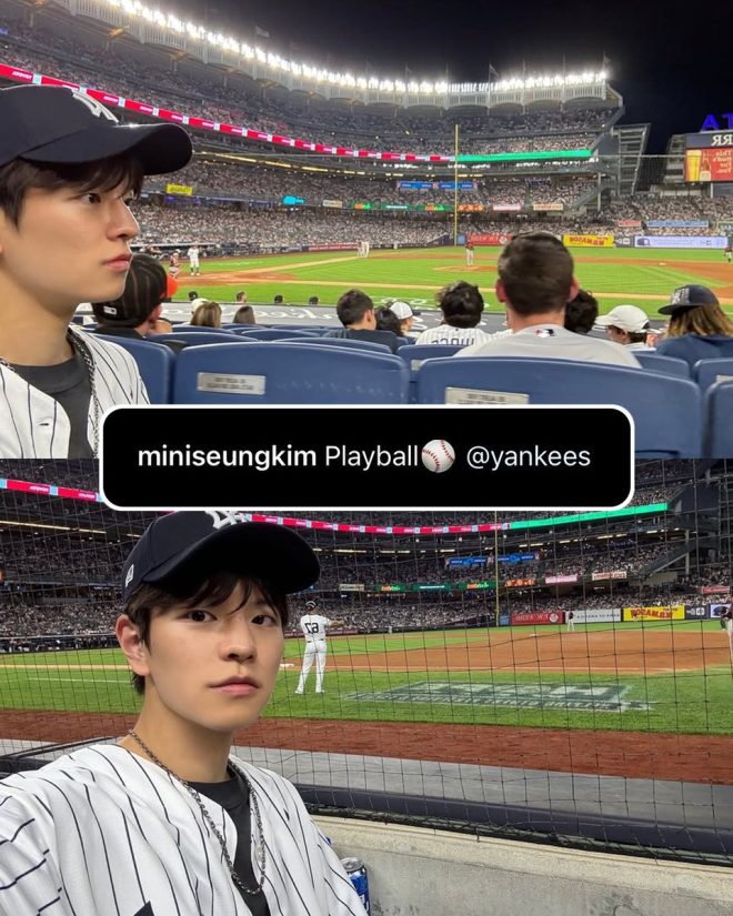 "Seungmin's Shocking Home Run Performance Rocks Yankee Stadium!" —  Seungmin baseball game, K-pop idol at stadium, Stray Kids member at Yankee Stadium