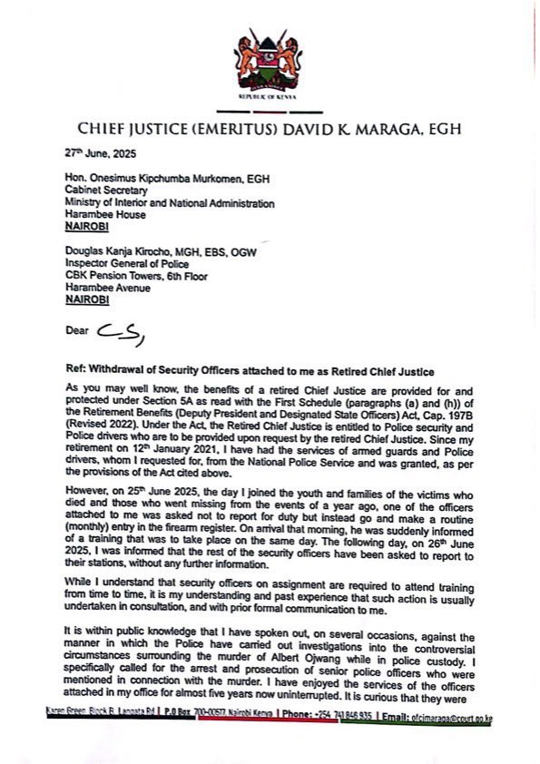 Shock: Ex-Chief Justice's Security Pulled by Minister! — security withdrawal, former chief justice news, Kenyan government security measures