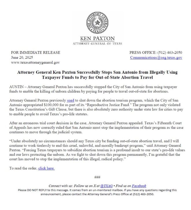Taxpayer Funds for Abortion Travel? Texas Says No! — Pro-life taxpayer protections, San Antonio abortion funding controversy, Texas abortion travel ban 2025