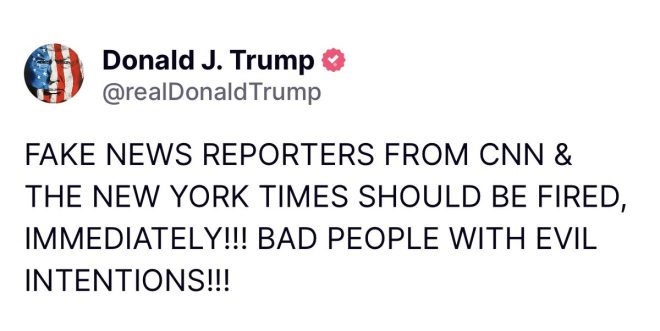 "Trump Calls for Immediate Firing of 'Fake News' Reporters from NY Times and CNN: Are They Really 'Bad People with Evil Intentions'?" — Fake news media, Trump critics, Manipulative journalism
