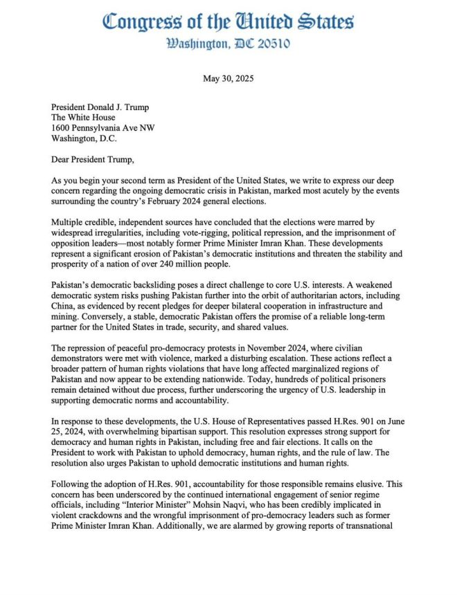 Trump Receives Urgent Letter on Pakistan's Democracy Crisis! — democracy in Pakistan, judicial independence in Pakistan, US lawmakers on Pakistan democracy
