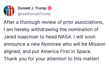Trump Shocks Nation by Revoking Isaacman's NASA Nomination! —  NASA nominations news, Trump administration updates, space exploration leadership changes