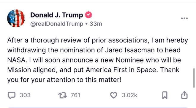 Trump Shocks: Pulls Isaacman's NASA Nomination Over Donations! —  Trump pulls Isaacman nomination, NASA administrator controversy, Jared Isaacman donations 2025