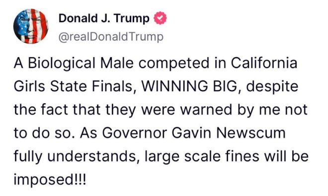 Trump Threatens Newsom: Fines Over Trans Athlete Controversy! — state sports regulations, gender identity in athletics, Trump Newsom conflict 2025