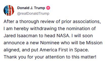 Trump Withdraws Isaacman for NASA: Behind the Shocking Decision! — Trump NASA news, Jared Isaacman withdrawal, space administration updates