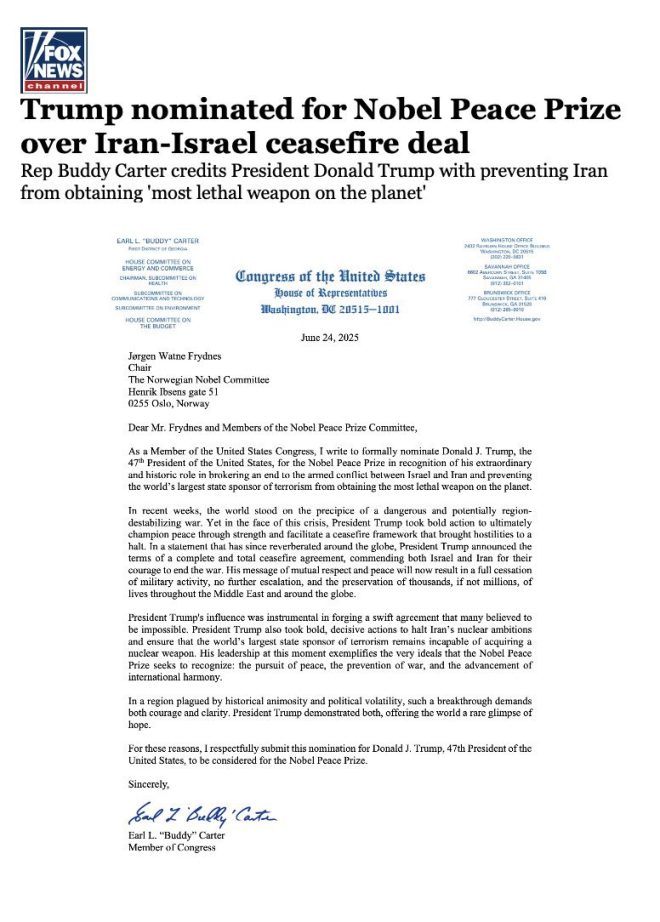 Trump for Nobel? Rep. Carter's Shocking Nomination! — Nobel Peace Prize nominations 2025, Iran Israel ceasefire news, Trump political endorsements