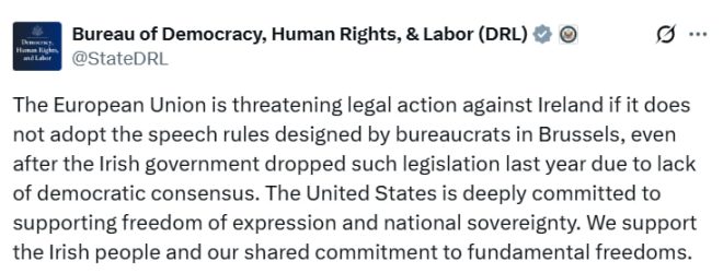 U.S. Backs Ireland: A Stand Against EU's Hate Speech Laws! — U.S. support for free speech in Europe, Ireland EU legislation controversy