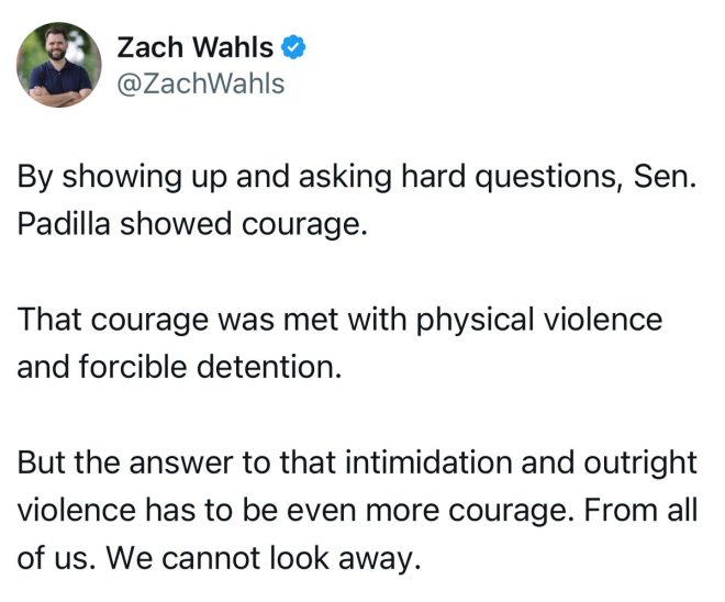 Wahls Calls Out Trump: Courage Needed in Dark Times! — Democratic candidate courage response, Trump detention news, Alex Padilla Senate reaction