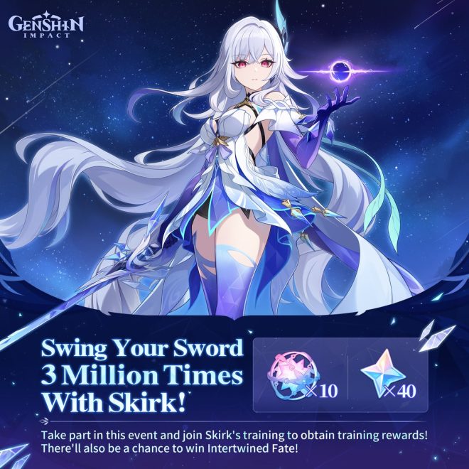 "Swing Your Sword 3 Million Times: Can Skirk Lead the Charge?"
Quote this post with the hashtag FightLikeSkirk and add your battle cry to work toward 3 million sword swings together!
Successfully take part in the event to receive. Note: do not need . Change into html h3 tag and into html h4 tag. — Swing Your Sword Event, Genshin Impact Skirk Challenge, Battle Cry for Skirk 2025