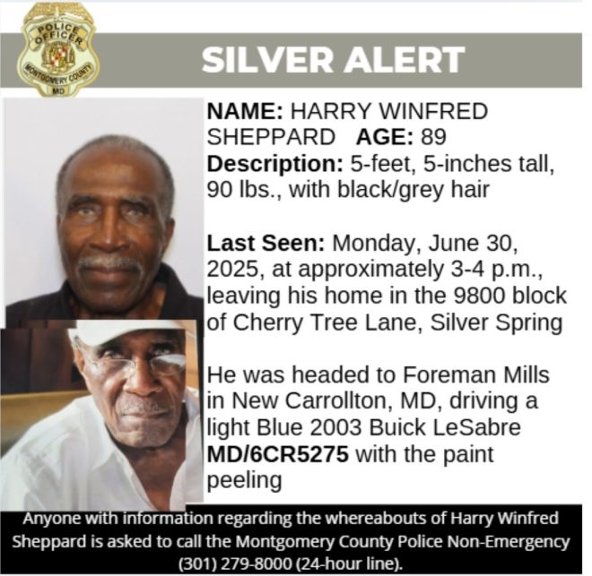 89-Year-Old Missing: Where is Harry Winfred Sheppard? — Missing elderly person assistance, Montgomery County police news, community help locating seniors