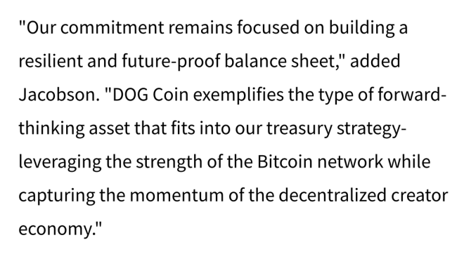 BREAKING: $DOG Joins Elite Club of Public Crypto Treasuries! —  memecoin investment news, crypto treasury purchases, $DOG token milestone 2025