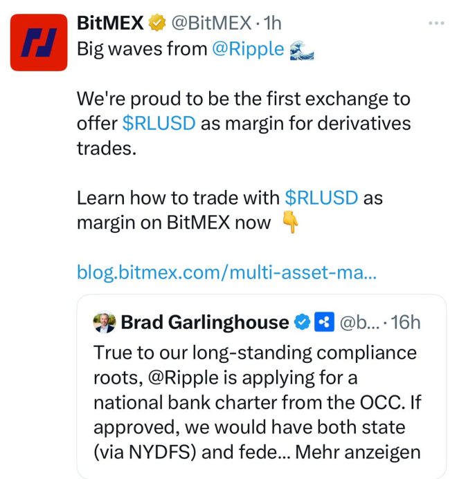 BitMEX Shocks Market: Ripple's RLUSD for Margin Trading! —  Ripple stablecoin trading, BitMEX derivatives market, XRP margin trading 2025