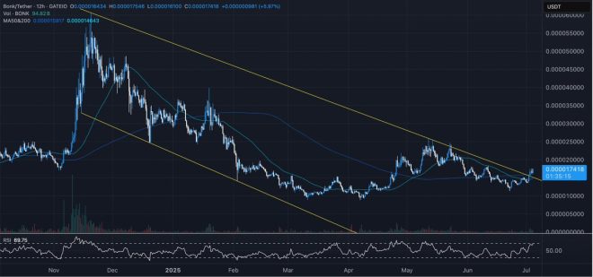"Breaking: $BONK shatters consolidation trend, $BONK ETF approval imminent amid bullish macro conditions!" — BONK ETF approval, risk-on assets, breakout channel,
favorable macro conditions, BONK ETF mid-July, consolidated channel,
BONK breaking out, risk assets approval.