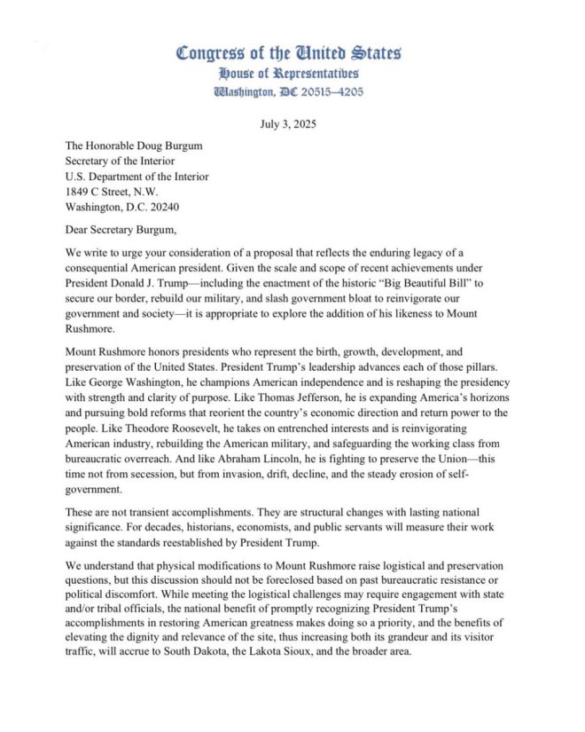 Congressman Proposes Trump Face on Mount Rushmore! —  Congressman Ogles Trump Mount Rushmore, Doug Burgum 2025 political requests, Trump face monument proposal