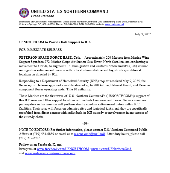 Controversial Move: 200 Marines Deployed to Florida for ICE! —  military support for immigration enforcement, USNORTHCOM deployment news, Florida Marines logistical assistance 2025