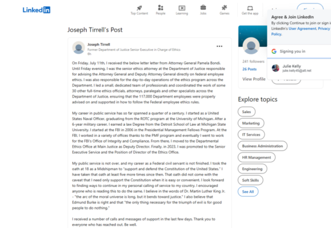 DOJ's Tirrell Axed: LinkedIn Rant or Just Sour Grapes? — DOJ employee controversies, LinkedIn outrage culture, Special Counsel Jack Smith analysis