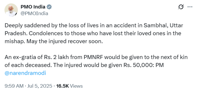 Death Toll Rises in Sambhal Accident, PM Modi Expresses Condolences