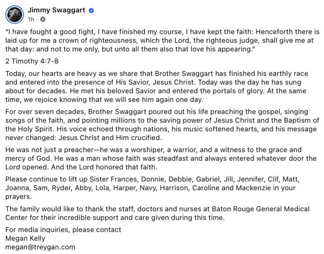 Death of Jimmy Swaggart: Televangelist Passes at 90