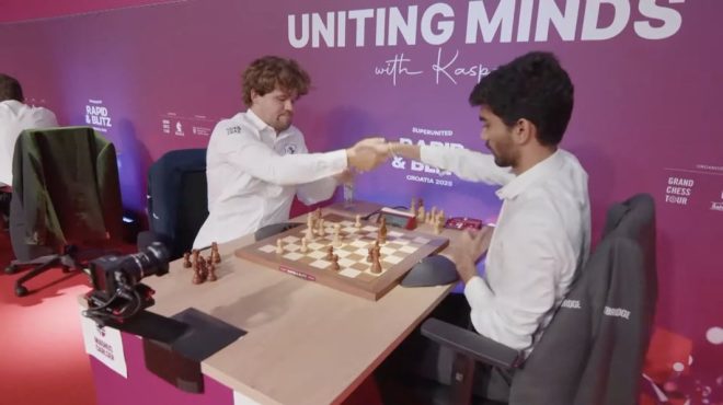 Gukesh Shocks World: Five Straight Wins Against Carlsen! —  Gukesh chess victory, Magnus Carlsen defeat, SuperUnited Rapid Championship 2025