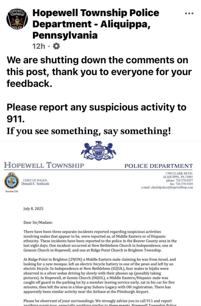 Hopewell Police Alert: Mysterious Men Targeting Churches! — suspicious activity alert Hopewell Township, church surveillance concerns Aliquippa, community safety updates Pennsylvania 2025