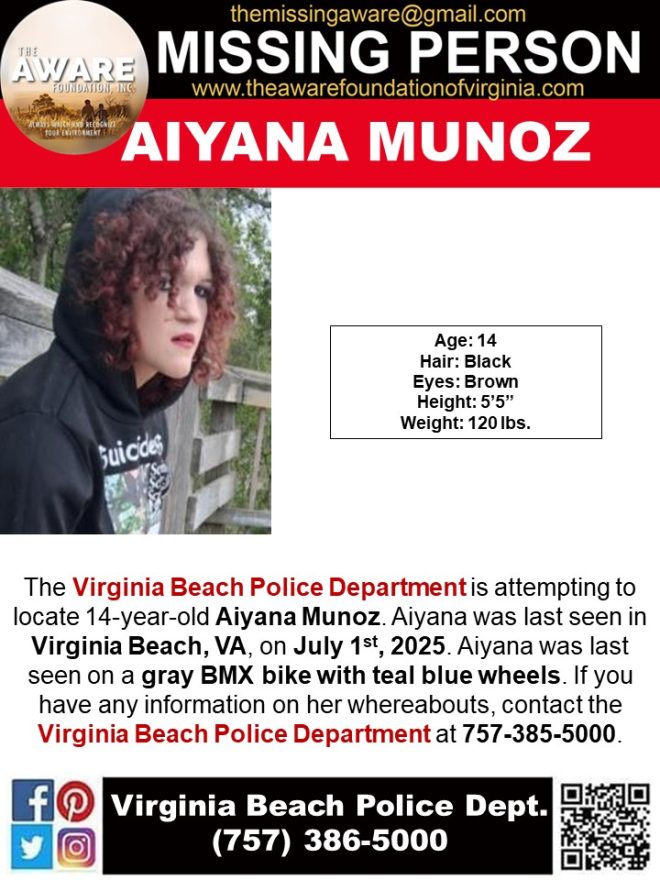 MISSING: 14-Year-Old Aiyana Munoz Sparks Outrage! —  missing person alert Virginia Beach, juvenile disappearance Virginia Beach, locate missing teen Virginia Beach