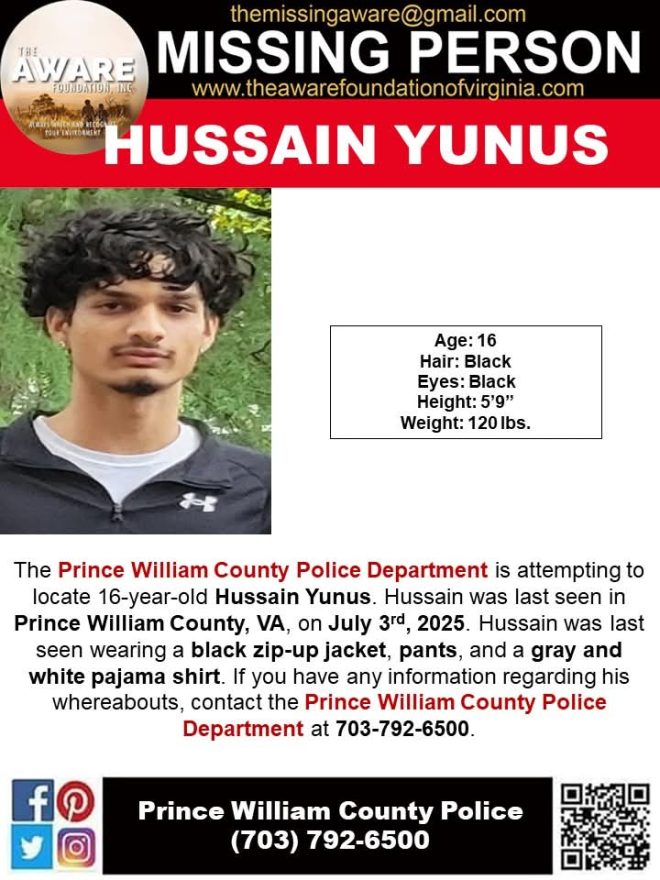 MISSING: 16-Year-Old Hussain Yunus Vanishes in VA! — missing teenager prince william county, locate missing youth virginia, find missing child prince william