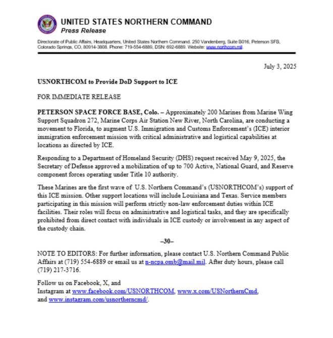 Marines Sent to Florida: What’s ICE Planning Next? — U.S. Marines deployment Florida, ICE operations support 2025, Department of Defense news