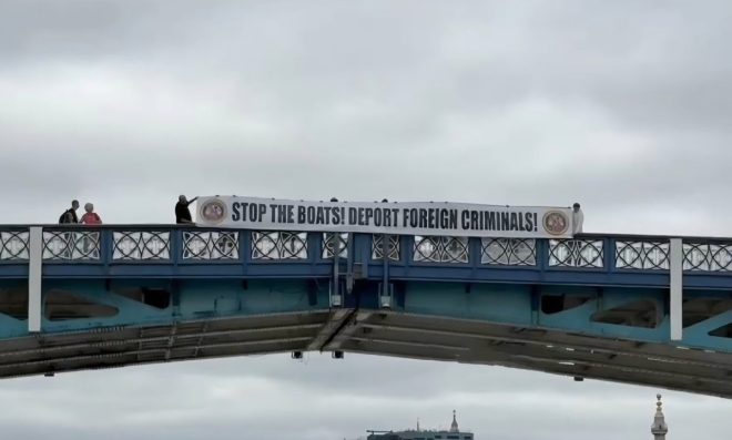 Shocking Banner on Tower Bridge: Public Outrage Erupts! — Tower Bridge protest London, immigration policy debate UK, foreign crime legislation 2025