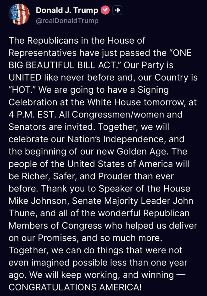 Trump's Big Beautiful Bill: Unity or Division Ahead? — Trump celebrates legislation, Republican unity 2025, America thriving news