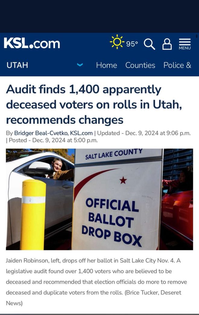 Utah's "Gold Standard" Elections: 1,400 Dead Voters Discovered! — "Utah election integrity," "voter roll accuracy," "deceased voters ballots"