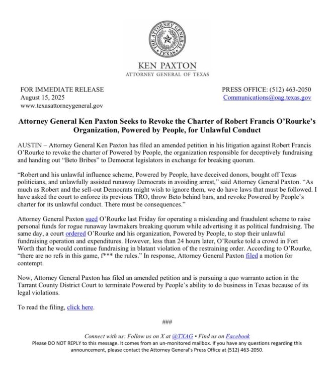 BREAKING: Beto O'Rourke's Group Faces Charter Revocation! —  Revoking non-profit charters, Beto O'Rourke organization controversy, unlawful political conduct 2025