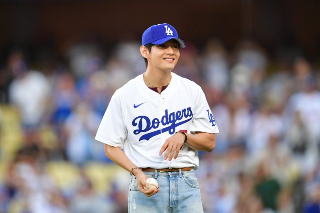 BTS Army Takes Over Dodger Stadium: V's Epic First Pitch! —  BTS concert experience, Dodger Stadium events, V throwing first pitch 2025