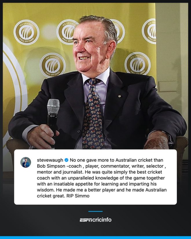 Death of Bob Simpson: Waugh Honors a Cricket Legend