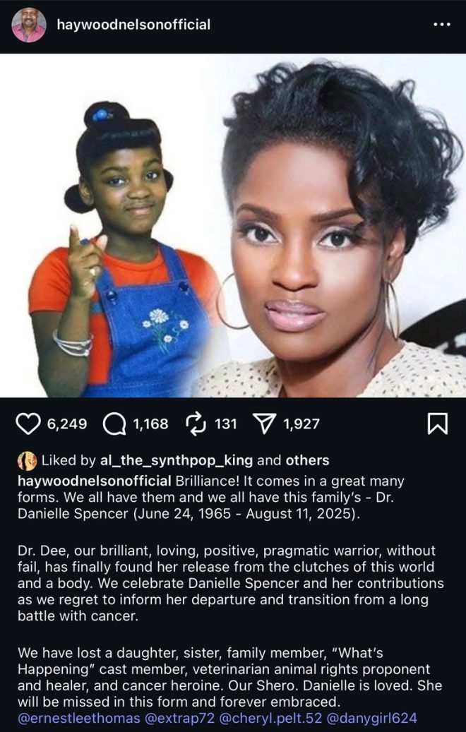 Death of Danielle Spencer, 'What's Happening!!' Star, at 60