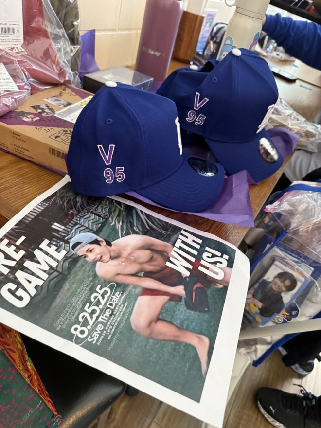Exclusive V x Dodgers Hats Giveaway Before Taehyung's Pitch! —  custom Dodgers merchandise, Kim Taehyung first pitch event, Los Angeles hat giveaways