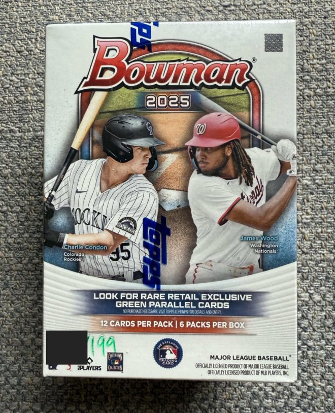 "Guess the Number in Our 2025 MLB Blaster for FREE Shipping!" —  MLB Bowman blaster giveaway, free shipping sports memorabilia, guess the limited edition card