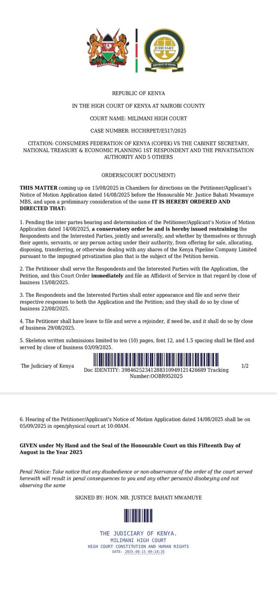 High Court Shocks: Kenya Pipeline Sale Blocked! —  Latest Legal Developments, Nairobi Court Ruling, Kenya Pipeline Controversy