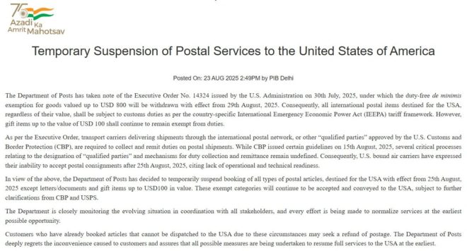 India's Bold Move: Postal Services to US Halted! — India postal service suspension, US trade regulations impact, international shipping changes 2025
