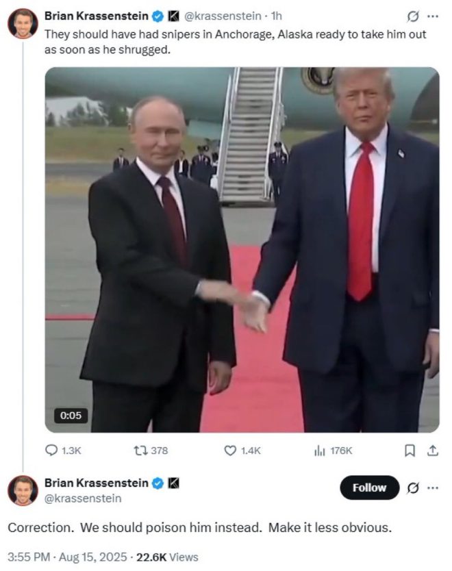 Influencer Calls for Putin's Assassination in Alaska! —  Liberal influencer news, Putin assassination threats, Alaska political controversy