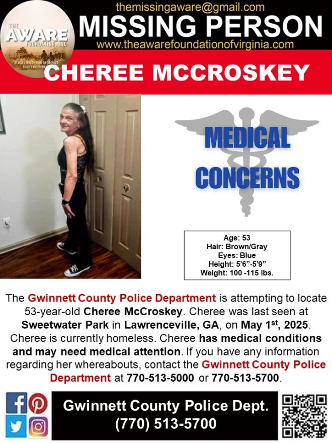 MISSING: Cheree McCroskey Disappears in Lawrenceville! —  missing persons Lawrenceville, homeless individuals Gwinnett County, locate missing adults Georgia
