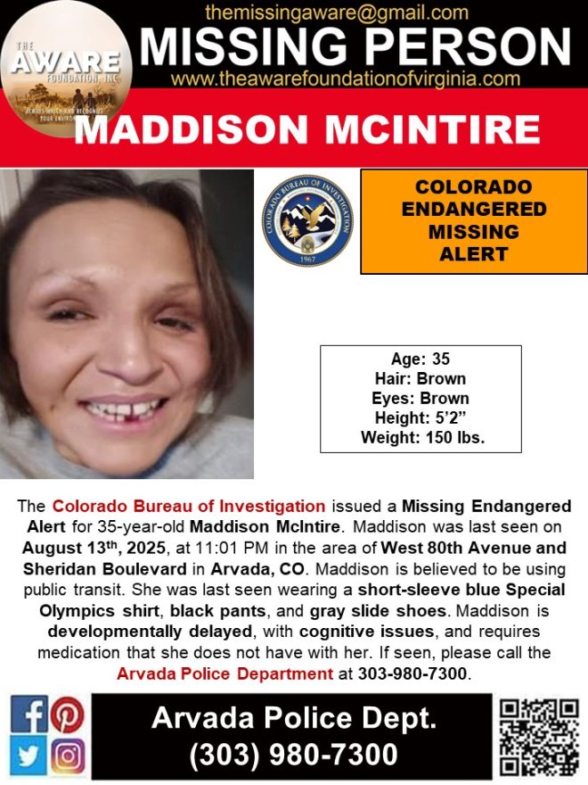 MISSING ENDANGERED ALERT: What Happened to Maddison McIntire? —  Missing Person Alert Arvada, CO, Endangered Individual Search Arvada, Colorado Missing Person Case 2025